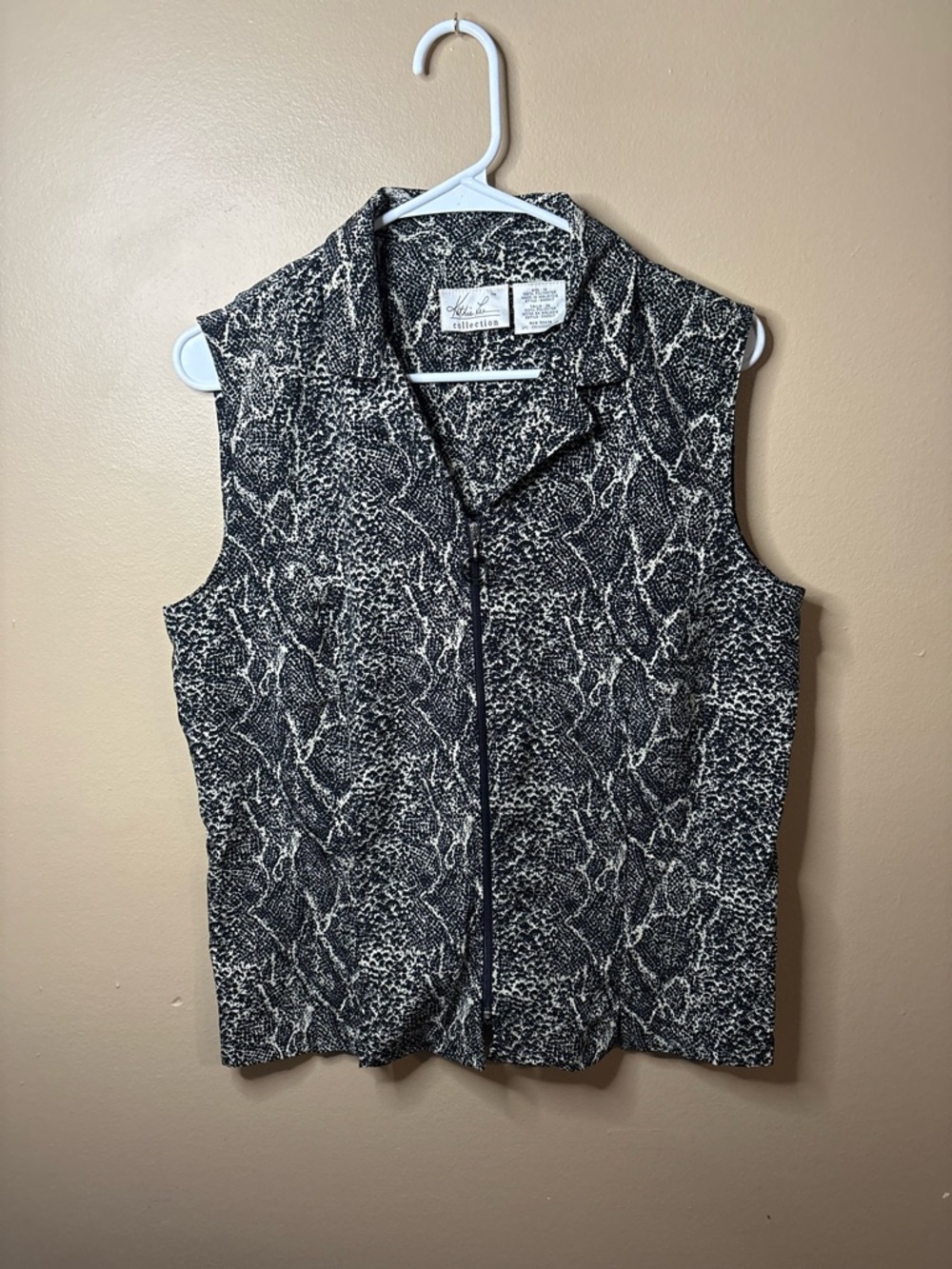 Kathie Lee Collection Black & White Snake-Print Sleeveless Zip Vest